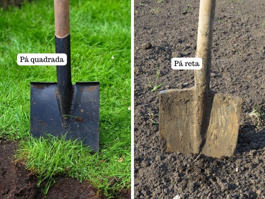 Different types of garden spades: straight and square
