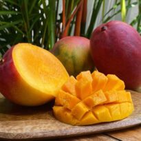 Delicious sliced ​​mango on the table.