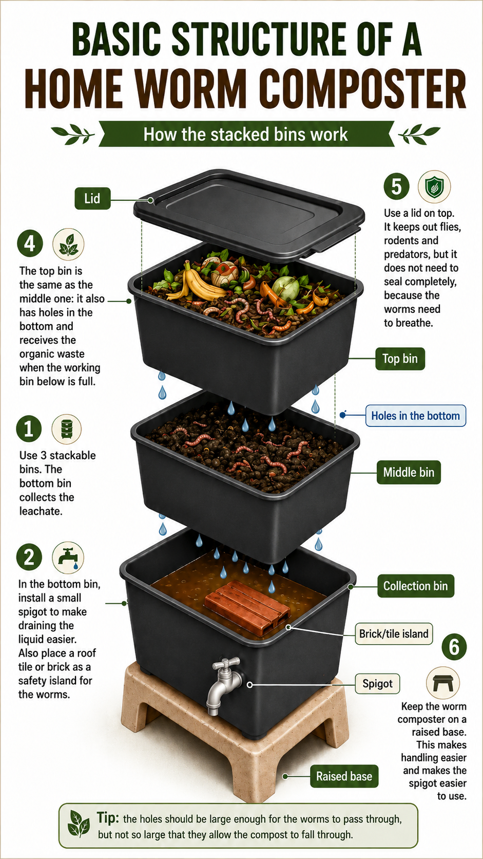 Step-by-step assembly of your worm composting bin.